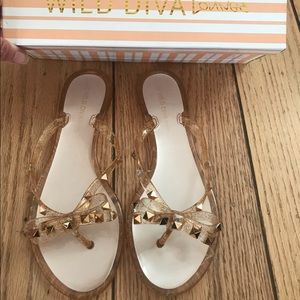 Nude Sparkly Rose Gold Studded Flip Flops